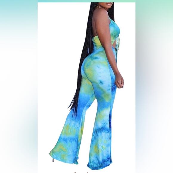 Remelon Spaghetti Strap Halter Tie Dye Print Cut Out Jumpsuit NWOT size large - Picture 3 of 6